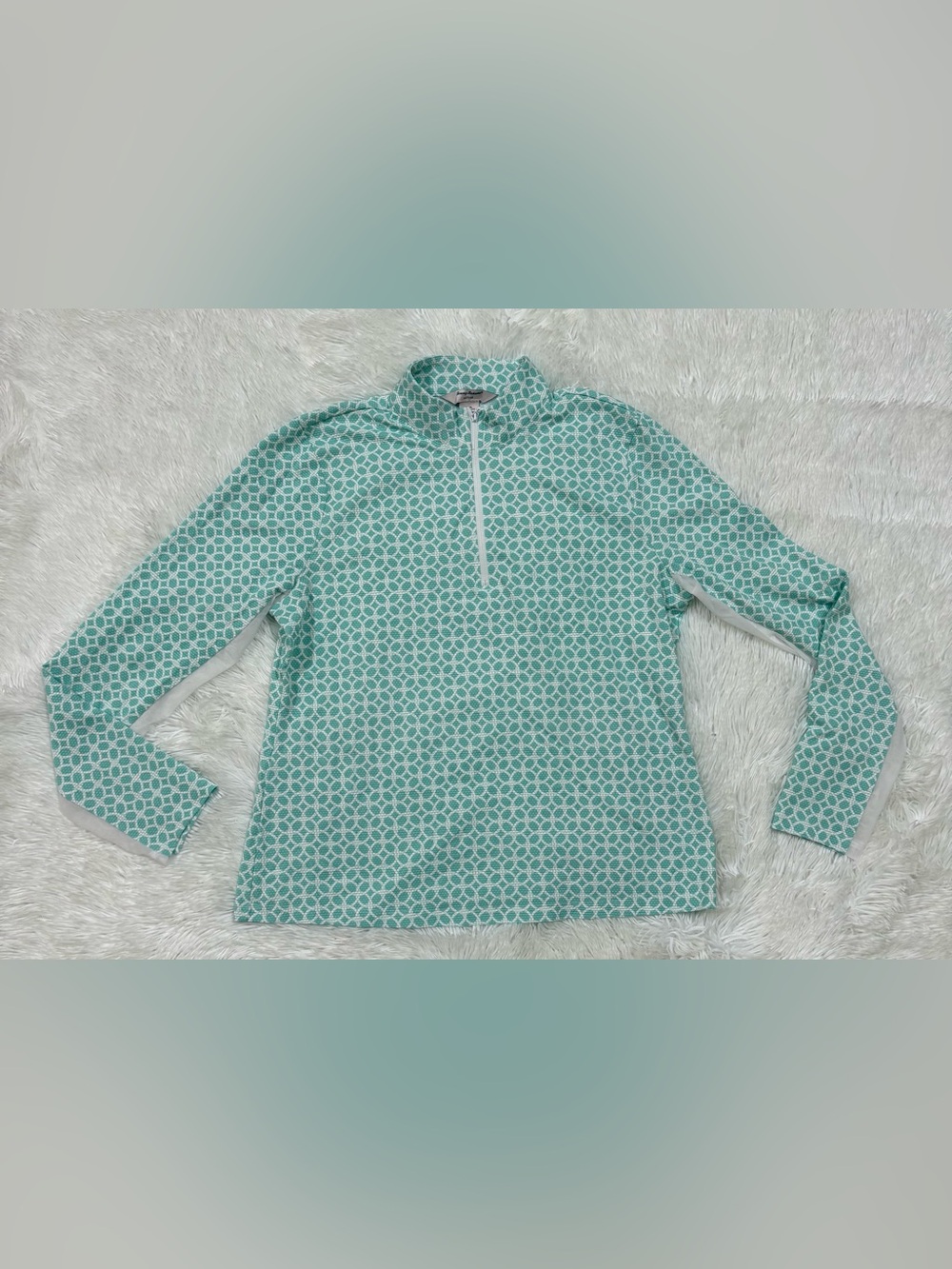 Tommy Bahama Mint Geo-Print Quarter Zip Polo